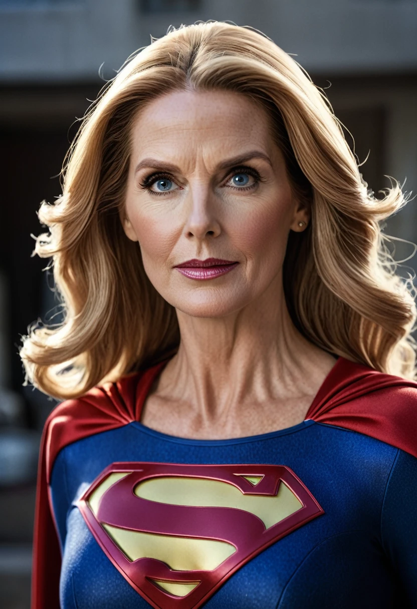 super old  Julie Hagerty Supergirl; HD. Photograph, ((realism)), extremely high quality RAW photograph, ultra detailed photograph, sharp focus, high resolution, (detailed skin:1,3),high quality, film grain, Fujifilm XT3,Highly Detailed, movie, (Cinematic Photo:1.3) of (Realistic:1.3)