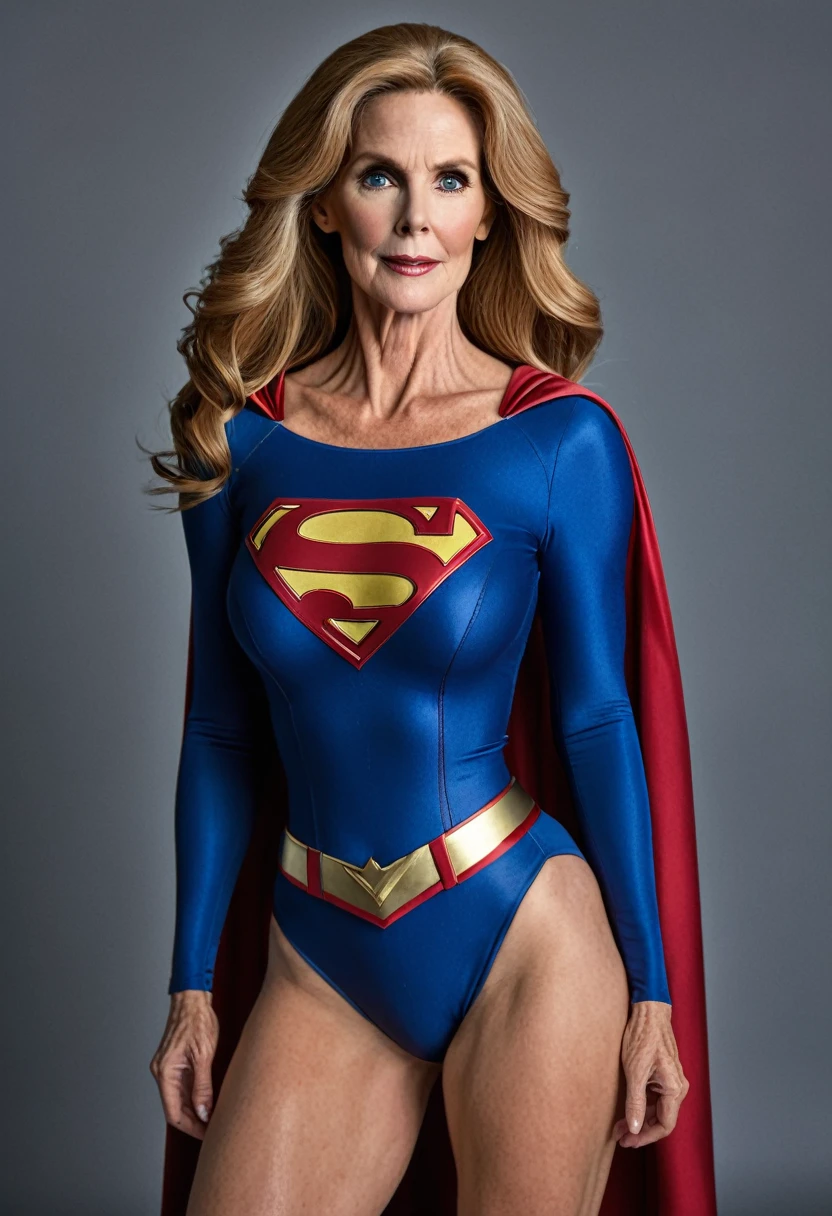 Sexy super old  Julie Hagerty Supergirl; HD. Photograph, ((realism)), extremely high quality RAW photograph, ultra detailed photograph, sharp focus, high resolution, (detailed skin:1,3),high quality, film grain, Fujifilm XT3,Highly Detailed, movie, (Cinematic Photo:1.3) of (Realistic:1.3), by John Byrne