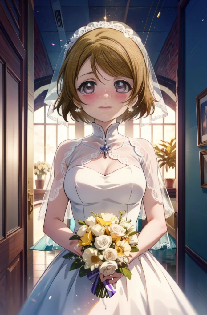 Hanayo koizumi, Hanayo　Koizumi, Cheveux courts, cheveux bruns, yeux violets,Gros seins,happy sourire, sourire, Ferme ta bouche,robe de mariée,voile,bouquet,tempête de fleurs,Les larmes coulent sur son visage,Larmes de joie,je pleure beaucoup,　　　　　　　　　　　　　　　　　　　　casser looking at viewer, Haut du corps,(tir de cow-boy:1. 5) 　　　　　　　　　　　　　　　　　　　casser indoors, chapelle,église, 　　　　　　　　　　　casser (chef-d&#39;œuvre:1.2), la plus haute qualité, haute résolution, unité 8k fond d&#39;écran, (forme:0.8), (Belle attention aux détails:1.6), Visage très détaillé, éclairage parfait, CG très détaillé, (des mains parfaites, Anatomie parfaite),