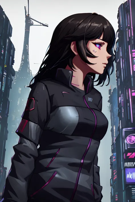 solo, sasha yakovleva, cyberpunk, edgerunner, night city, cyberpunk character concept art, ((masterpiece)),((high resolution)),(...