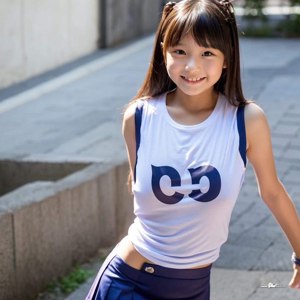 Asian cute girl, 8 years old, a little kid, with T-shirt and short skirt -  SeaArt AI