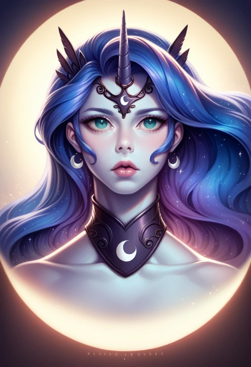 A disembodied head of Princess Luna on the floor, intricate detailed face, beautiful detailed eyes, beautiful detailed lips, extremely detailed face, porcelain skin, flowing moonlight blue hair, ethereal, mystical, dark fantasy, dramatic lighting, moody atmosphere, cinematic, digital art, photorealistic, 8k, high resolution, masterpiece, hyperdetailed