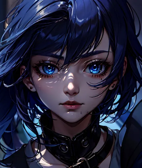 dark blue hair, mole under eye, dashed eyes, first-person view, high detail, anime