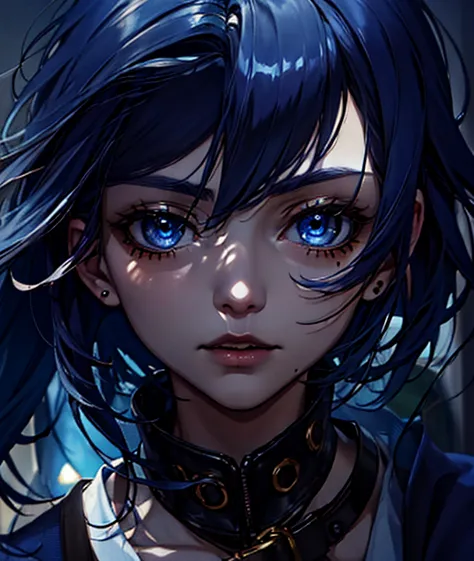 dark blue hair, mole under eye, dashed eyes, first-person view, high detail, anime