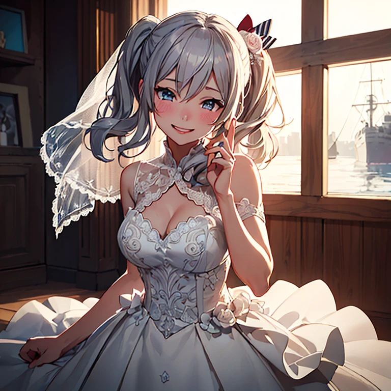 kashima_kantaicollection,(masterpiece:1.4),(best quality:1.4), (amazing), (great illustration:1.4), (ultra-detailed:1.4), (art CG, 8K),1girl solo,
princess line wedding dress,(Happy Smile:1.4),(cry:1.2),