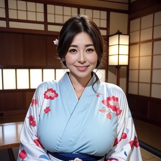 The most beautiful moms in Japan(Huge)、Wear a kimono that is open at the front、Traditional Japanese room、Huge breasts that are too big and saggy、January、With a smile、New Year Greetings