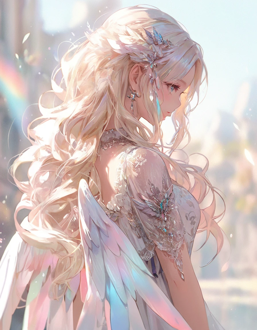 Fille d&#39;anime avec de longs cheveux blonds et des ailes, bel anime fantastique, Illustration fantastique d&#39;anime, art animé numérique détaillé, Oeuvre fantastique d&#39;anime, 2. 5 d cgi Oeuvre fantastique d&#39;anime