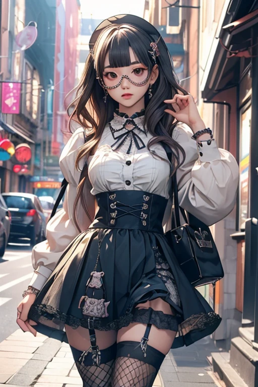 Highest quality、masterpiece、High sensitivity、High resolution、Detailed Description、Slender women、Glasses、Fishnet tights、Gothic Lolita、