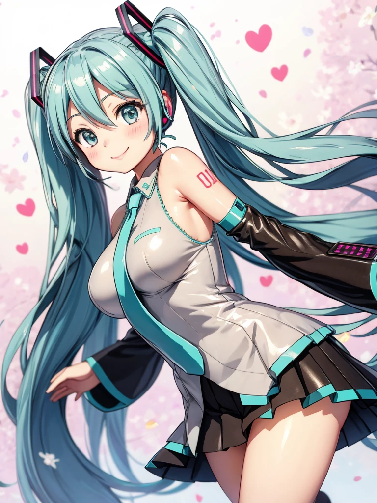 Anime-style illustrations、1 Girl、Hatsune Miku,  smile、Thighs、Silver-white clothing