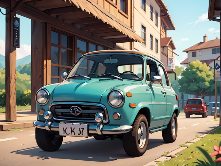 Octane Rendering、(Hyper Detail: 1.2)、(Soft Light、sharp: 1.2)、morning、countryside、A very small old red modified minicar，Front spoiler，Rear wing，Over fender，Very low ride height，Very short dress、Cute young woman，Driving a car，Dynamic Driving Experience，street，countrysideのライフスタイル，Fast and Agile, Nimble handling，Do a four-wheel drift，sneakers，Tabletop，Anatomically correct，Laughter，Dazzling Light，tamya-boxart:1.2，