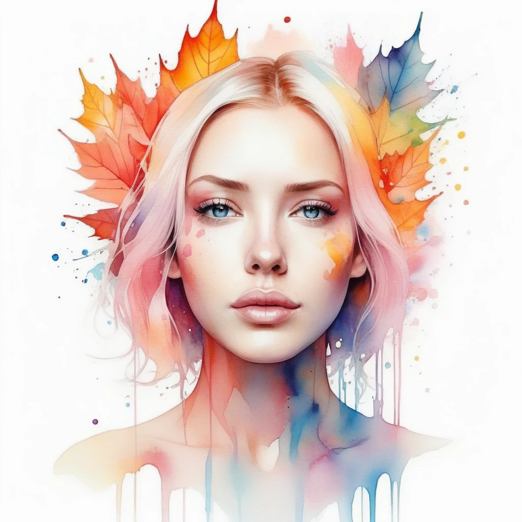 woman with agnes cecile, glowing design, pastel colors, ink drops, autumn lights