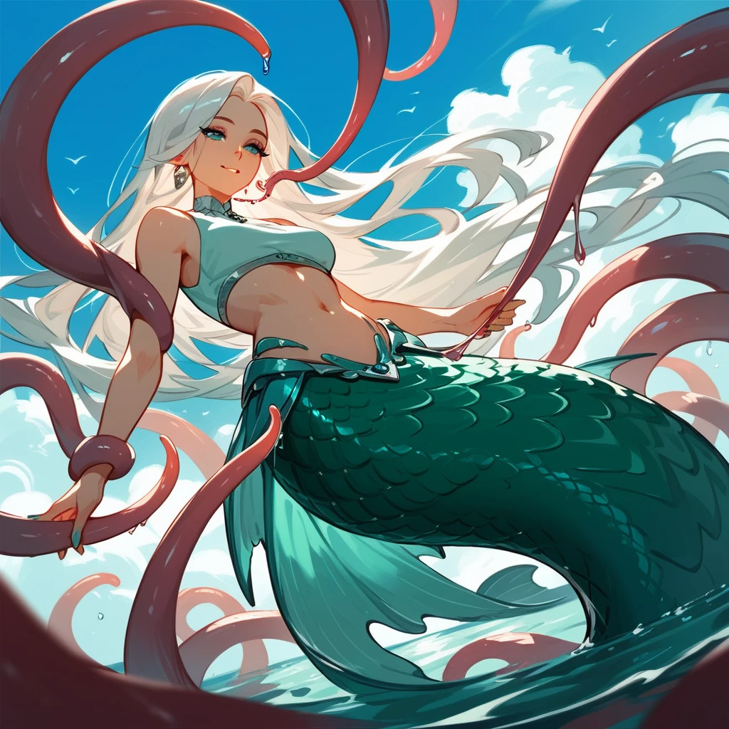 Mermaid Archer in tentacle liquid art style, (score_9,score_8_up,score_7_up,score_6_up,score_5_up,score_4_up) , midriff
