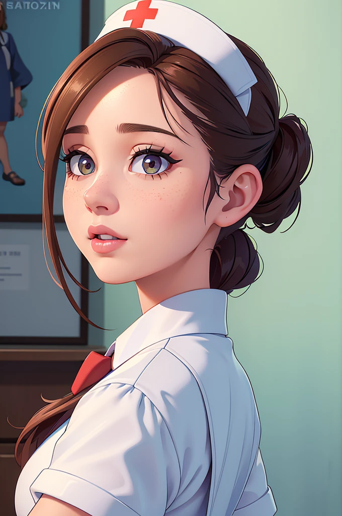 phothorealistic image of (a woman:1.1) A girl in a nurse uniform (from behind) (Best Quality,4k,8k,high resolution,Masterpiece:1.2), (realist,photorealist,photo-realist:1.37), ultra detailed, (professional:1.1) que incluande (a beautiful face) with (Extremely detailed eyes) and (beautiful detailed lips). the girl is seen (From a third person perspective:1.1), focusing on the (nurse&#39;s ass) in a (sexand:0.9) form. The nurse wears a (appropriate white uniform) with a (stethoscope) around your neck. The scene is (brightly lit) with (soft natural lighting) highlighting the girl and the nurse. The work of art must have a (realist) standle and vibrant colors to create a (natural) Atmosphere.