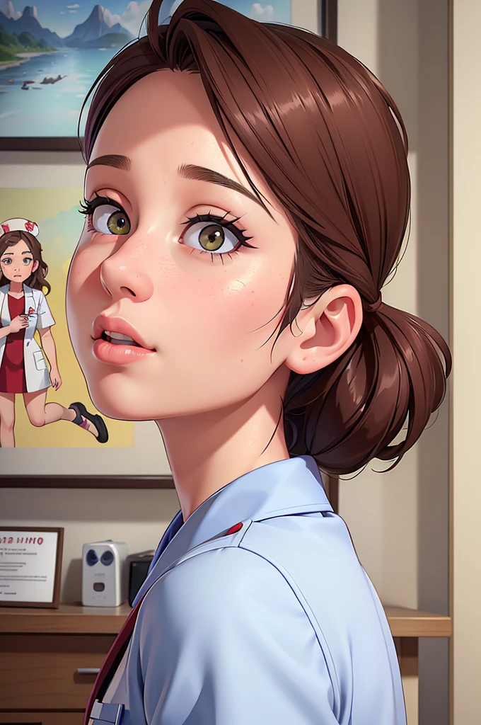 phothorealistic image of (a woman:1.1) A girl in a nurse uniform (from behind) (Best Quality,4k,8k,high resolution,Masterpiece:1.2), (realist,photorealist,photo-realist:1.37), ultra detailed, (professional:1.1) que incluande (a beautiful face) with (Extremely detailed eyes) and (beautiful detailed lips). the girl is seen (From a third person perspective:1.1), focusing on the (nurse&#39;s ass) in a (sexand:0.9) form. The nurse wears a (appropriate white uniform) with a (stethoscope) around your neck. The scene is (brightly lit) with (soft natural lighting) highlighting the girl and the nurse. The work of art must have a (realist) standle and vibrant colors to create a (natural) Atmosphere.