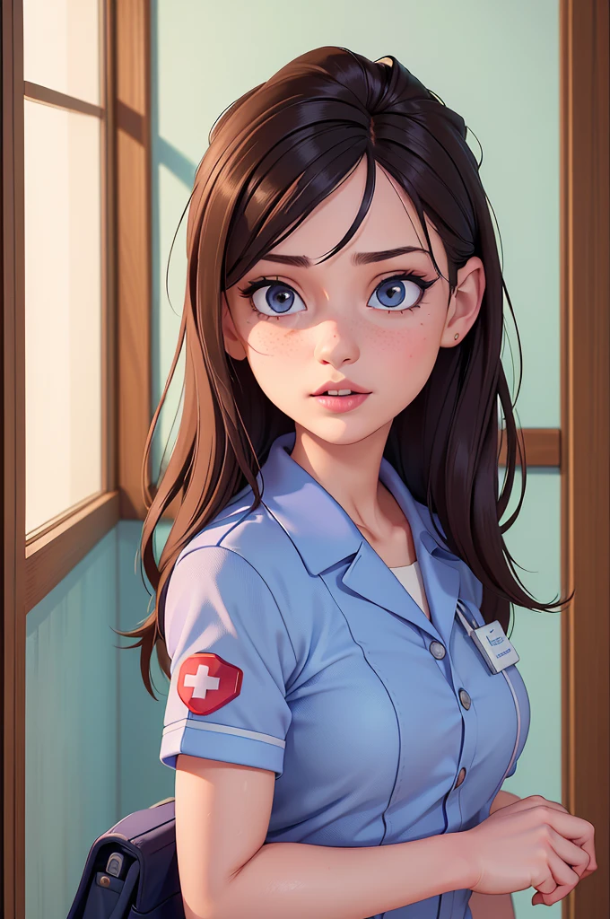 phothorealistic image of (a woman:1.1) A girl in a nurse uniform (from behind) (Best Quality,4k,8k,high resolution,Masterpiece:1.2), (realist,photorealist,photo-realist:1.37), ultra detailed, (professional:1.1) que incluande (a beautiful face) with (Extremely detailed eyes) and (beautiful detailed lips). the girl is seen (From a third person perspective:1.1), focusing on the (nurse&#39;s ass) in a (sexand:0.9) form. The nurse wears a (appropriate white uniform) with a (stethoscope) around your neck. The scene is (brightly lit) with (soft natural lighting) highlighting the girl and the nurse. The work of art must have a (realist) standle and vibrant colors to create a (natural) Atmosphere.