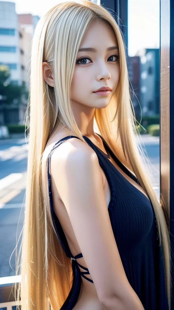 sexy、20歳beautiful, beautiful 、length, Metallic blonde straight hair、beautiful, Long Hair、sexyな目、camisole