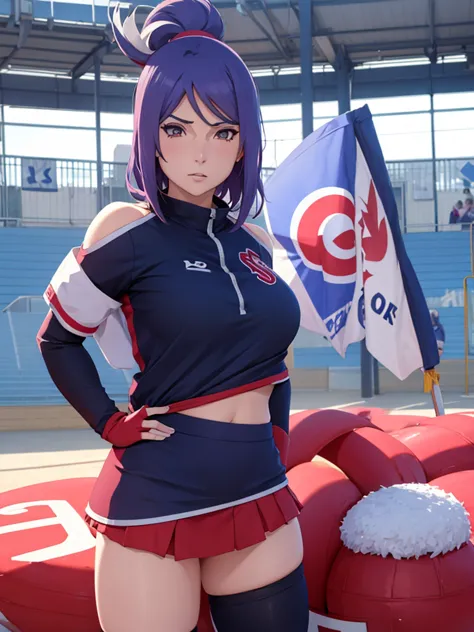 konan from naruto, 1girl, as a cheerleader, wearing a cheerleader outfit, at a playground , 8k, high detailed, high quality