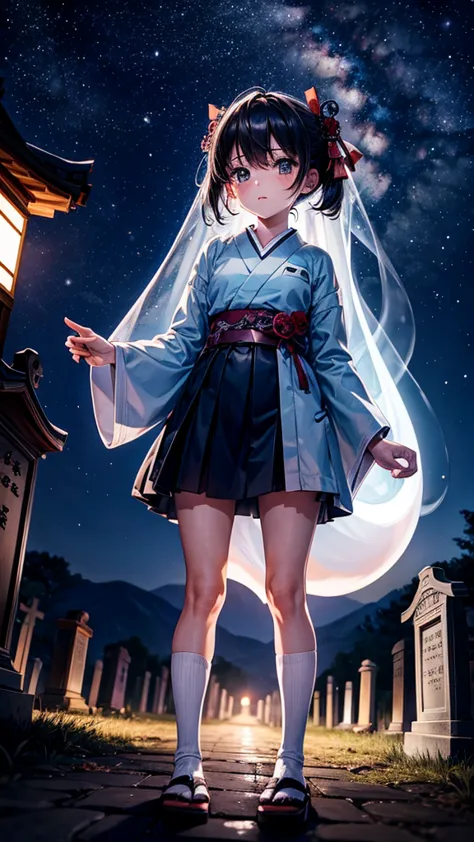 highest quality,highest resolution,cemetery at night,ghost girl,japan,ghost,