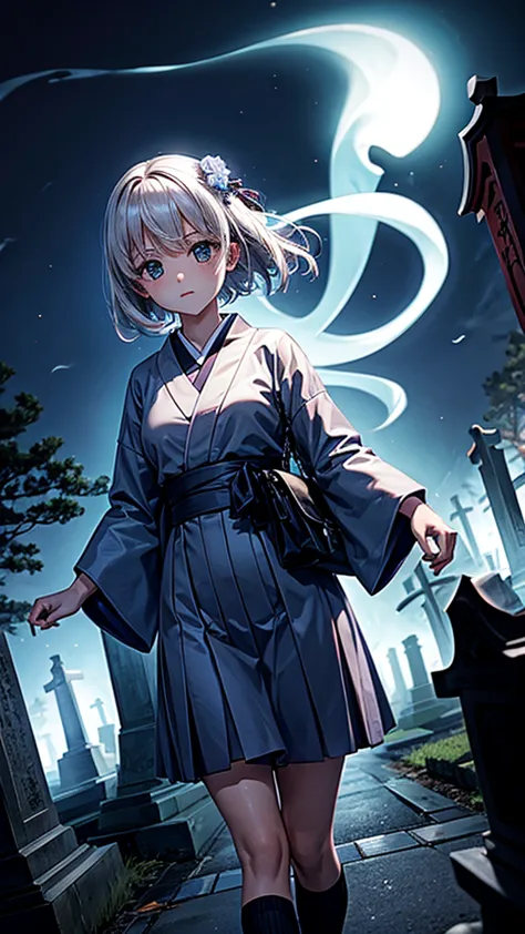 Highest quality,Highest Resolution,Cemetery at night,Ghost Girl,Japan,Ghost,