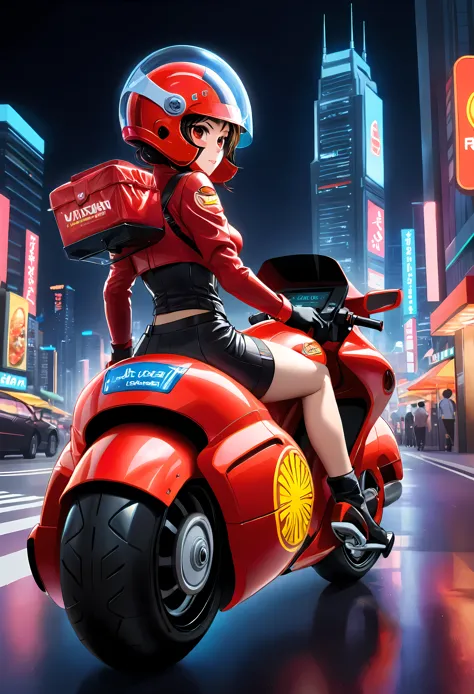 Create a detailed image of a futuristic motorcycle inspired by the iconic bike from the classic Akira manga/anime that turned in...