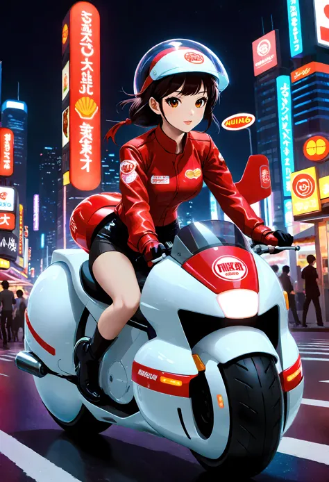 Create a detailed image of a futuristic motorcycle inspired by the iconic bike from the classic Akira manga/anime that turned in...