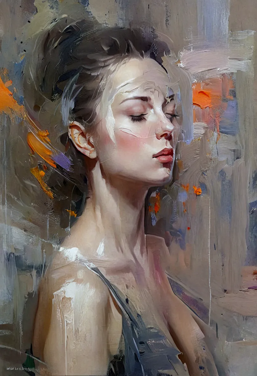 a painting of a woman with her eyes closed, sensual painting, beautiful expressive painting, wadim kashin. ultra photo realsisim...