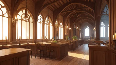 Medieval European style building interior、Adventurer&#39;s Guild、Reception lobby