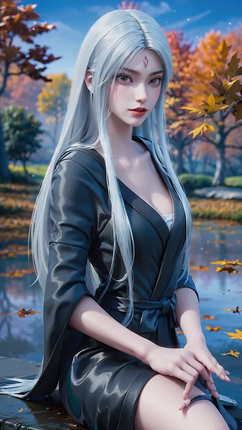 araffe lady in black dress sitting on ledge over pond, seductive tifa lockhart portrait, tifa, beautiful and charming anime woma...