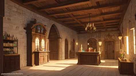 Medieval European style building、Reception counter、A place for adventurers to visit、guild