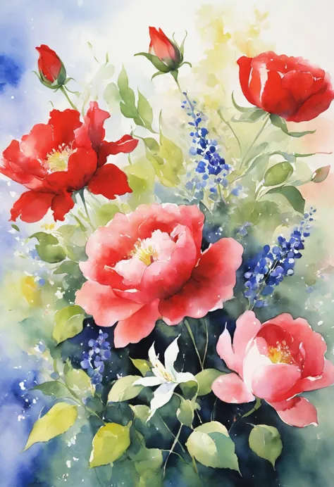 A floral watercolor painting，Highlights the characteristics and beauty of Renaissance-style watercolor art。Artwork should captur...