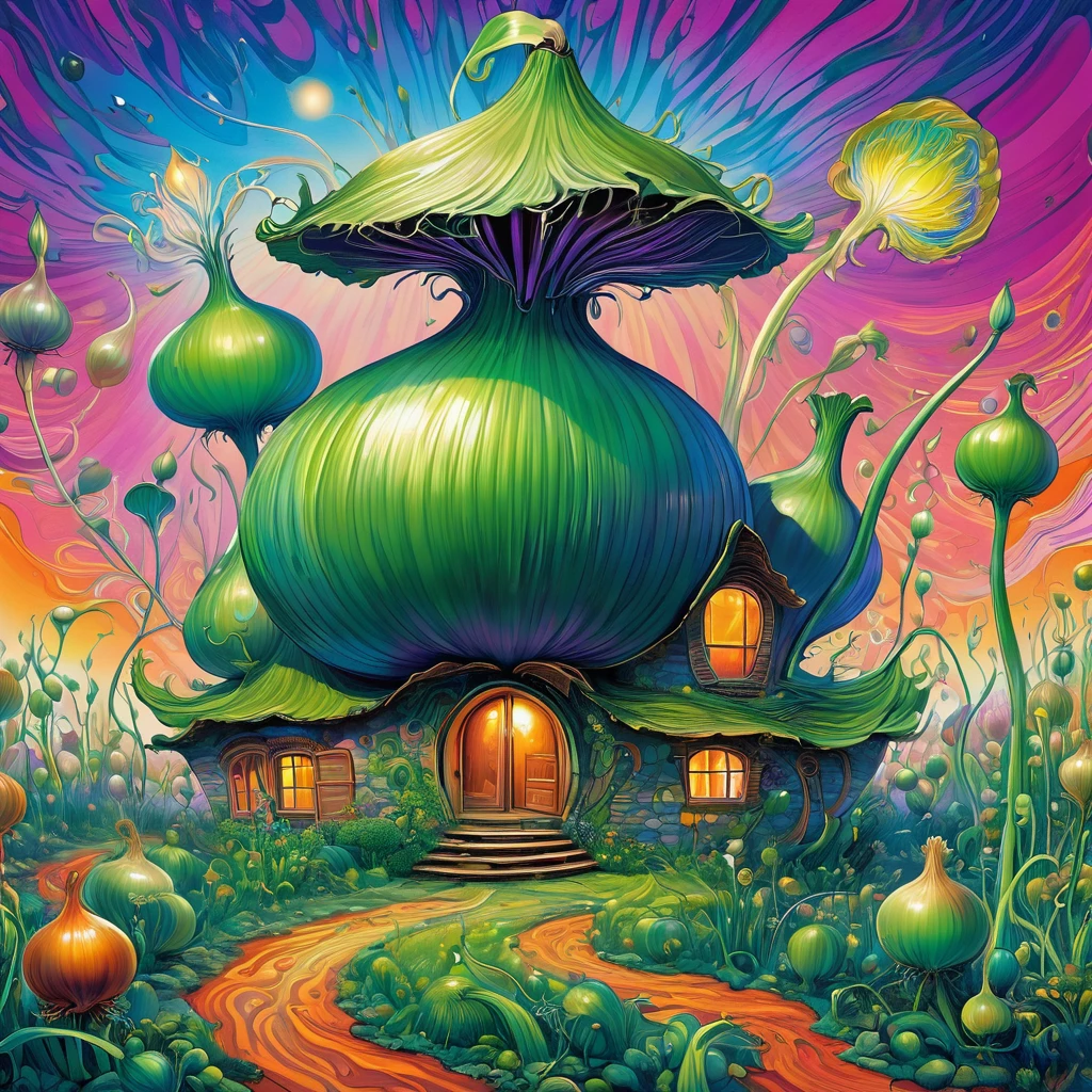 (masterpiece, best quality:1.2), Psychedelic Art，Creative illustration，Onion house