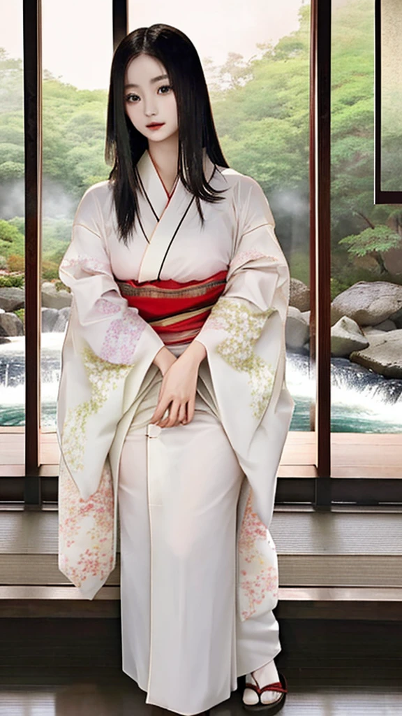 ((Waterfall basin on a moonlit night)),((池の真ん中に立つbeautiful女性)),((beautiful half-naked woman in a beautiful waterfall basin)), ((Sharp and captivating eyes))、((Sexy))、(((See-through kimono:1.3)))、((Kimono made of thin cloth wet with water:1)), Pale skin、(((One Girl:1))), ((Pale skin))、憂鬱なbeautiful顔、beautiful expression、Sexy顔、Swollen nipples, (((Lower Breast)))、(((beautiful breasts ))), beautiful 、Knee-high boots、Super detailed face、Delicate eyes、(double eyelid)、 (((1. Japanese women)))、 Beauty, 20-year-old,((See-through kimono)), (Show off by wearing Japanese revealing clothes),