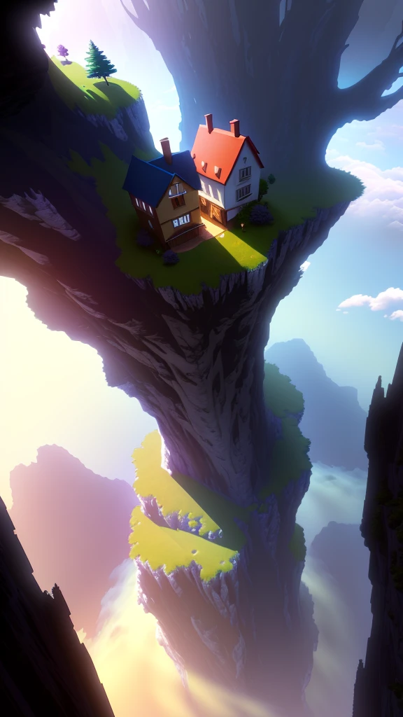 painting of a house with a tree on a cliff above the clouds, Kilian Eng y Thomas Kinkade, Rob Gonsalves y Tim White., silvain sarriel, Rhads y Thomas Kinkade, inspired by RHADS, Cyril Rolando and M.w kalut, Cyril Rolando and M. w kalut, rhads!!!