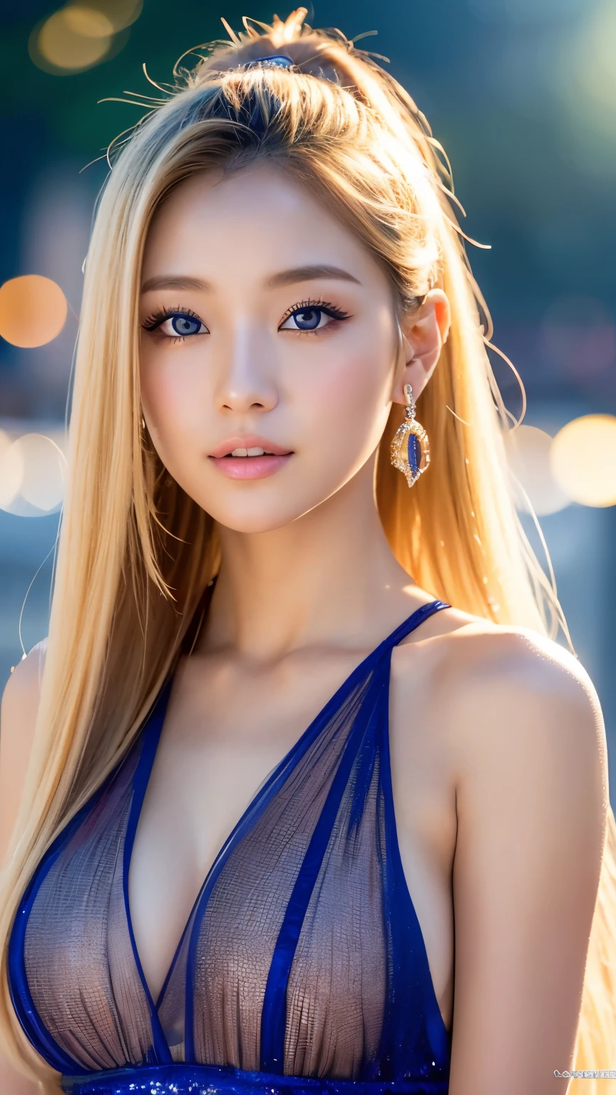 8K, masutepiece, Raw photo, Best Quality, Photorealistic, Highly detailed CG Unity 8k wallpaper, depth of fields, Cinematic Light, Lens Flare, Ray tracing, (Extremely beautiful face, Beautiful lips, Beautiful eyes), intricate detail face, (( Ultra detailed skin)), (Full body shot), shy smile、nighttime、Live shooting、(((The ultimate beauty portrait)))、((Glowing skin))、1 woman、Beautiful 14 year old girl in Prague、Looks brilliant、((Bright, shiny blonde hair))、(rift)、(See-through  open front.:1.5)、(Underwear set top and bottom)、((Big blue eyes that sparkled like gems.))、The eyes are very big.、Shiny skin、(My hair is really long and straight.)、(Soft and smooth ponytail)、eyeliner、Smooth and beautiful、blonde between eyeasterpiece、最High quality、Awesome details、film light、complicated details、high resolution、very detailed))、Detailed background、8 Kush、Digital single-lens reflection、soft light、High quality、Film texture、Fujifilm XT3 、Shallow depth of field、natural light、look up、rich chest、Cheek highlighter、high contrast, (Fuji colors: 1.5), film grain, Ultra high res.photorealistic:1.4,UHD