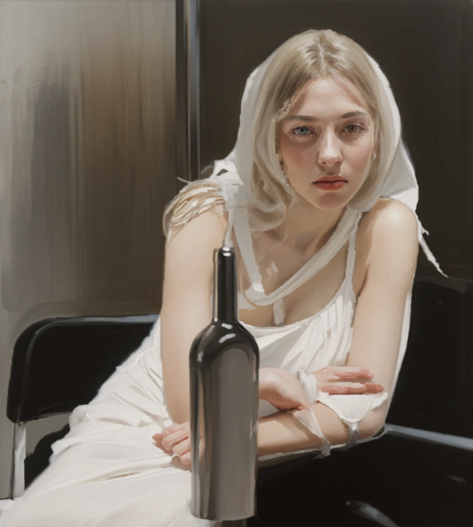 Oil painting of an elegant slim woman sitting in a Metro car ((ONE WOMAN ONLY)) ((woman dressed in white)) modern dress, White background, modern, actual, Nick Alm, by Andrea Pozzo, Jeremy Lipking, range murata Jeremy Lipking, by Carlo Mense, inspired by Enrique Simonet, sargento marshénnikov, by Michael Ford, krenzcushart, Jeremy Lipking full length shot, by Josep Rovira Soler