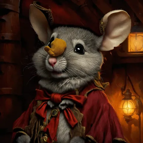 male mouse, pirate hat, gray skin clown nose