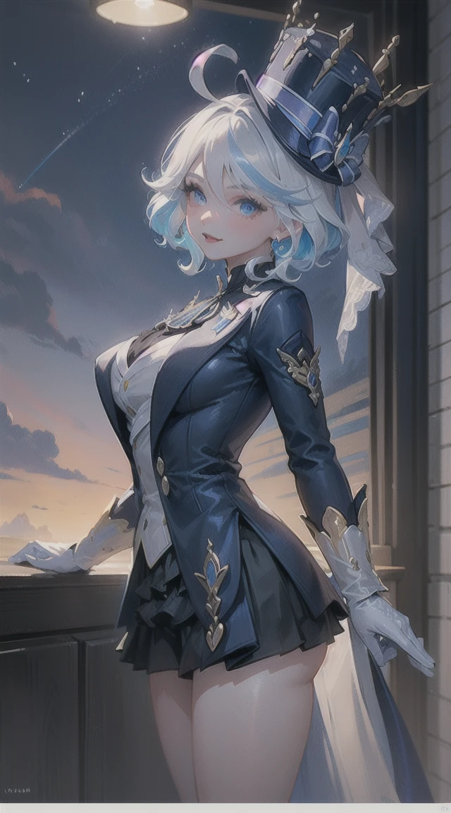 ((masterpiece)),(Best quality),((ultra detailed)), ((beautiful detailed sky)), ((Cinematic lighting)), depth of field,detailed lighting,((beautiful detailed eyes)), red lip, (whole body), standing, smile,eyeshadow,big breasts, split,((sexual)), ((furinadef))