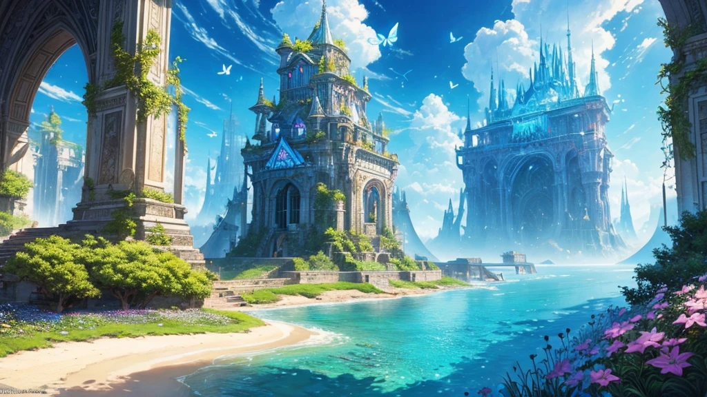 make it perfect to put on the cover of the channel on YouTube,((highest quallity)),(ultra-high resolution),(very detailled),(Detailed Description),((The best CG)),(a masterpiece),ultra-detailed art,amazing drawing art,(Fantasy art with intricate details:1.5), Utopia of eternal spring,Colorful butterflies、The blue sky stretches infinitely、clear flow、Little Flower々、a person in the middle
