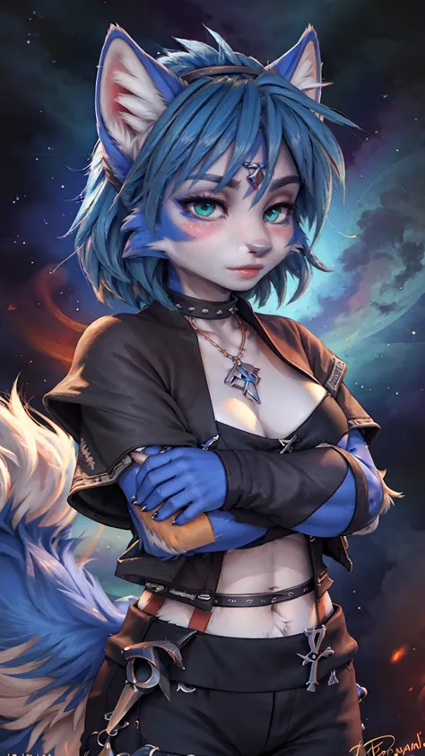 a beautiful and detailed (sweet picture) of ((krystal)), star fox krystal,  green eyes, medium breasts, (((long blue hair 1.3)))...