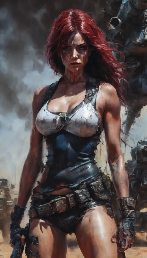 A post-apocalyptic warrior, a 35-year-old woman almost naked in the Simon Bisley style for the cover of Heavy Metal magazine, re...
