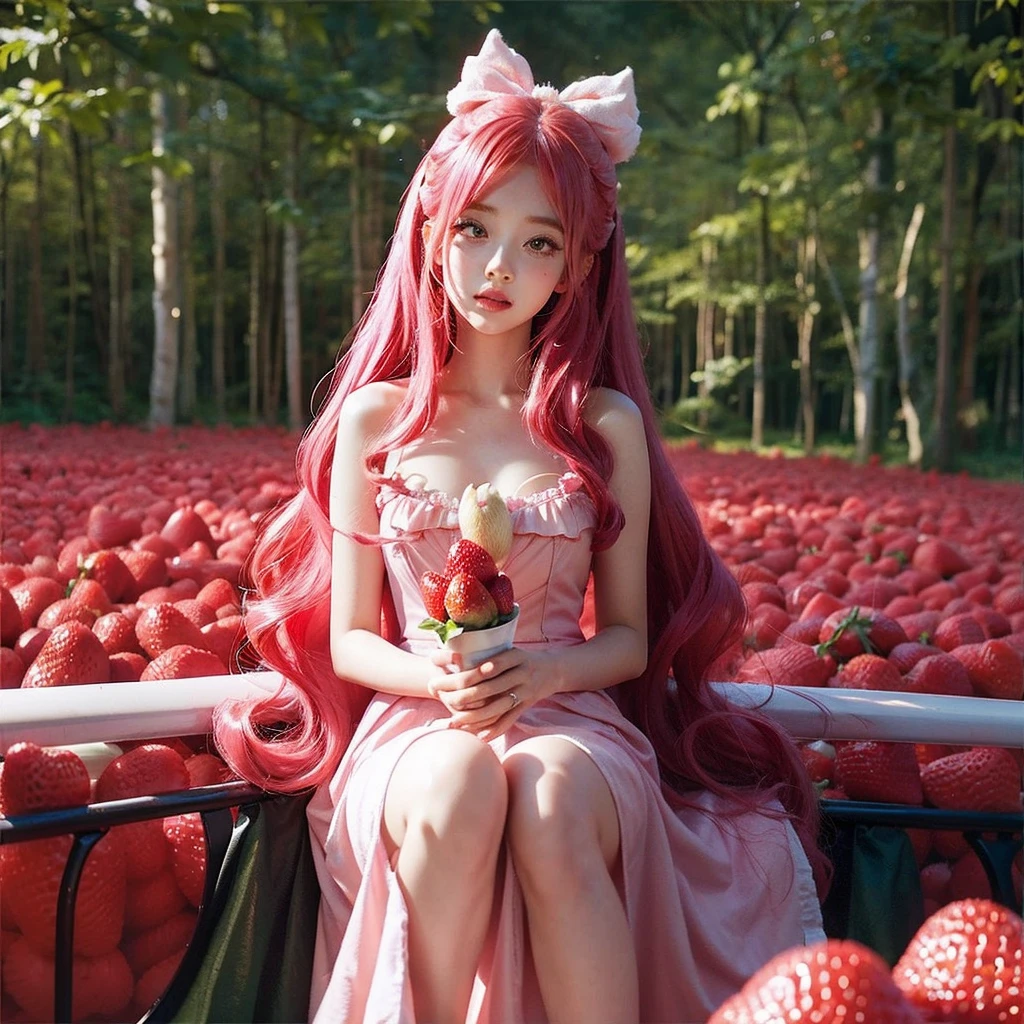 
Chica araffe con cabello rosa sentada en un campo de fresas, bella delfina, peluca roja, cosplay chica anime, muñeca barbie animada, chica anime en la vida real, hada, hermoso estilo anime, pelo rosa rizado, pelo largo y rosa que fluye, estilo de color rosa y rojo, peinado kawaii, cosplay anime, hermosa niña alienígena rosa, con cabello rojo rizado, ojos verdes y un lindo lazo para el cabello, fondo rosa 