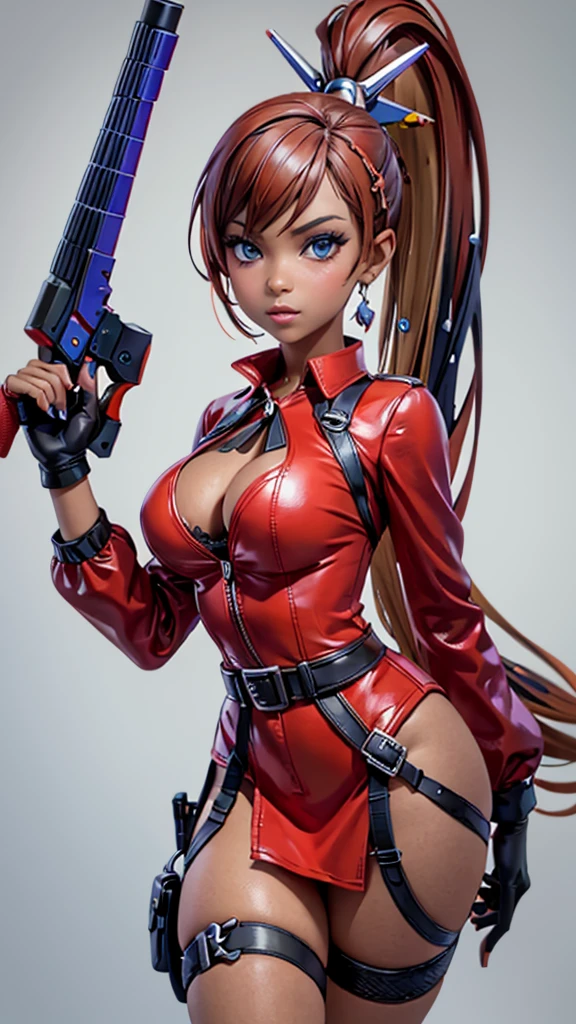 woman in a red dress and gloves holding a gun, Jet from Valorant, fortnite character, Fortnite skin, red uniform, Fushiy leather, Dominant red color, katana zero video game character, red skin, bright fuchsia skin, as a fortnite character, smooth Fushiy leather, appreciative character, Neja, cinnabar