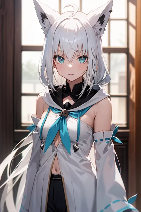 masterpiece, best quality, fubuki1, white hair, upper body, looking at viewer, upper body, standing, indoors,