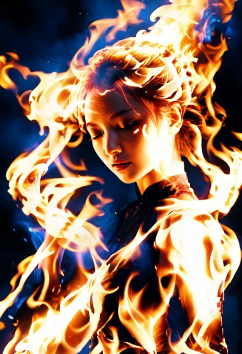 flame/flame/blaze, (1 girl), just refine the details of the dancers image