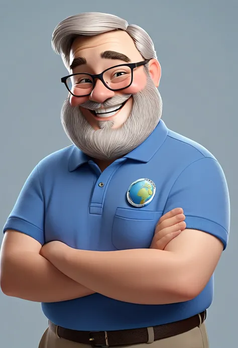 the image depicts a chubby caucasian man making a positive gesture with a broad smile on his face. he wears glasses, has a gray ...