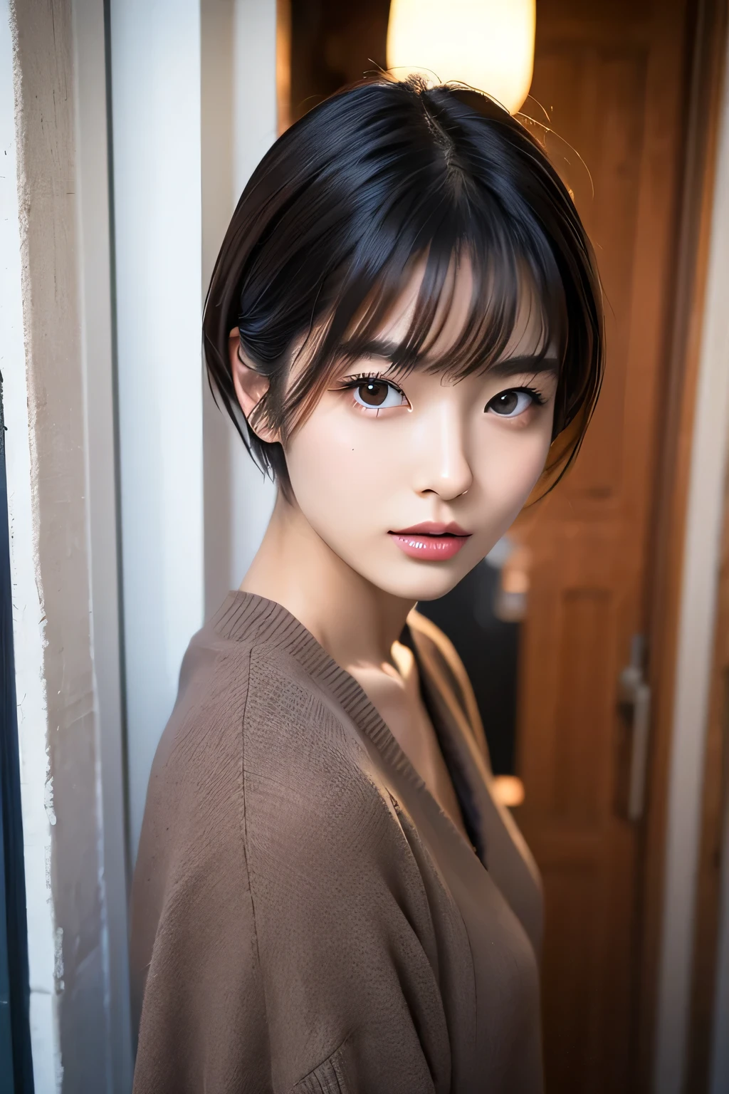 Beautiful Japanese female model with a haircut 