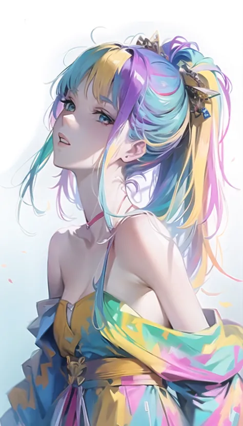 anime girl with colorful hair and colorful clothes, rossdraws pastel vivid, rossdraws cartoon vibrant, anime style 4k, beautiful...