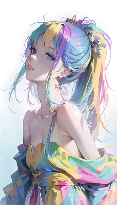 anime girl with colorful hair and colorful clothes, rossdraws pastel vivid, rossdraws cartoon vibrant, anime style 4k, beautiful...