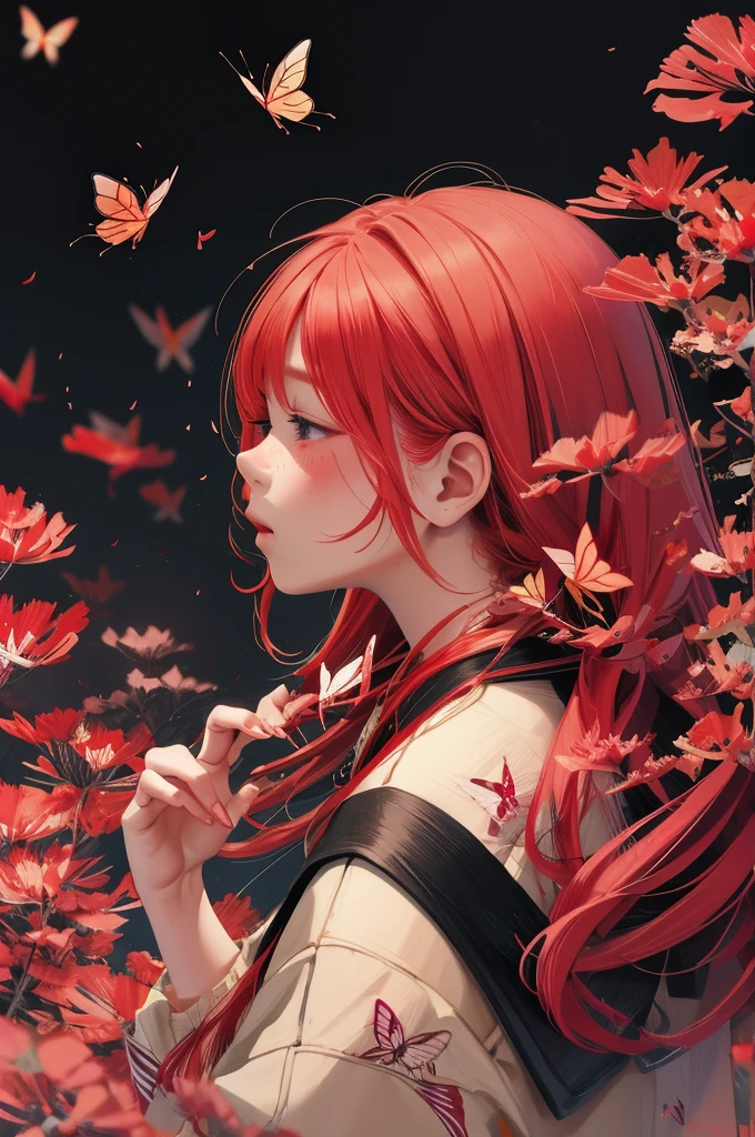 Girl、red hair、Butterfly、Hanafuda