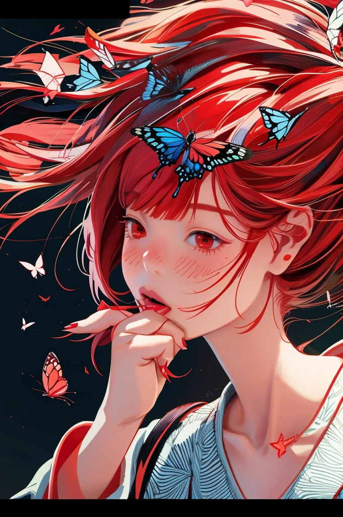 Girl、red hair、Butterfly、Hanafuda